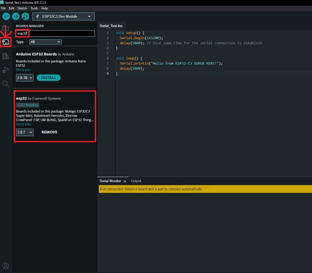 ESP32-C3 Super Mini: Arduino IDE Quick Start Guide